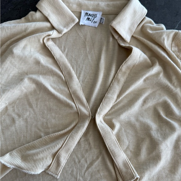 Princess Polly Beige Ribbed Collared Top - Picture 4 of 7